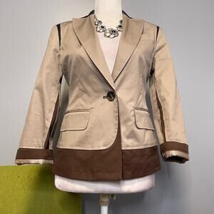 BCBGMAXAZRIA Brown Colorblock Cotton Suit Blazer Jacket